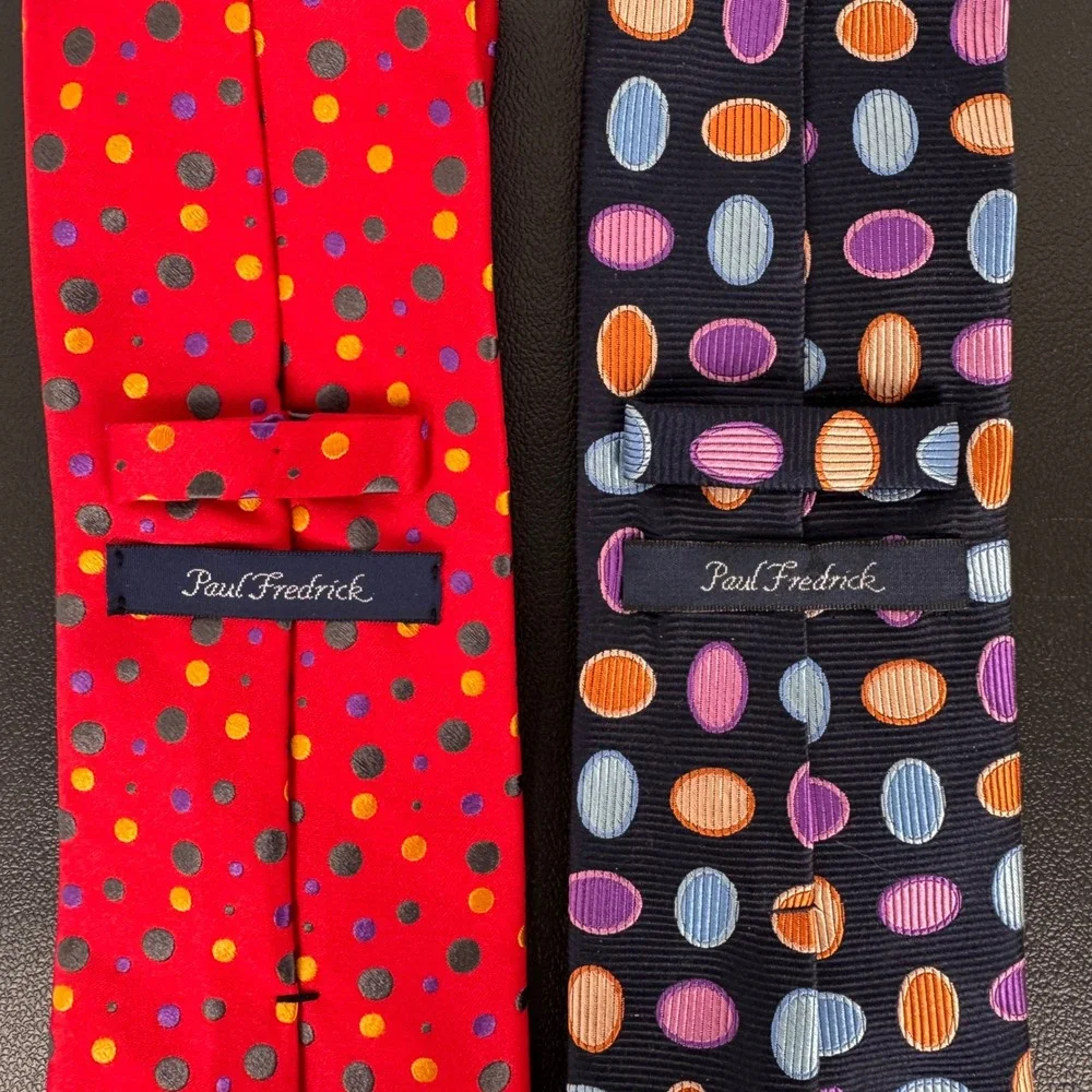 Paul Fredrick Mens Silk Tie Lot 2 Polka Dot Red Navy Blue Geometric Professional